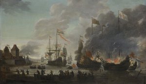 The Dutch Burn English Ships během expedice do Chathamu, 20. června 1667 (Raid on the Medway), c.1667